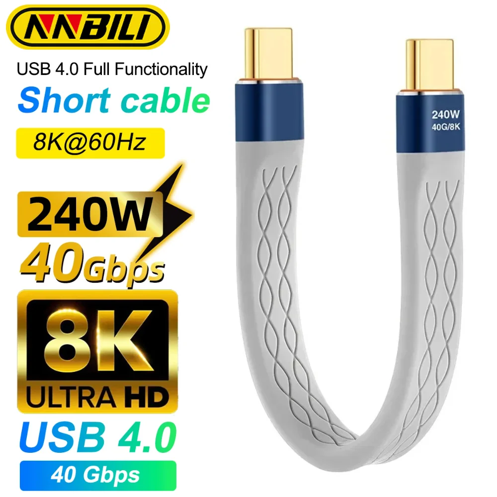 NNBILI nuovo cavo dati USB4.0 40Gbps PD 240W ricarica rapida da USB C a tipo C cavo Powerbank corto caricatore USB C 8K @ 60Hz cavo dati