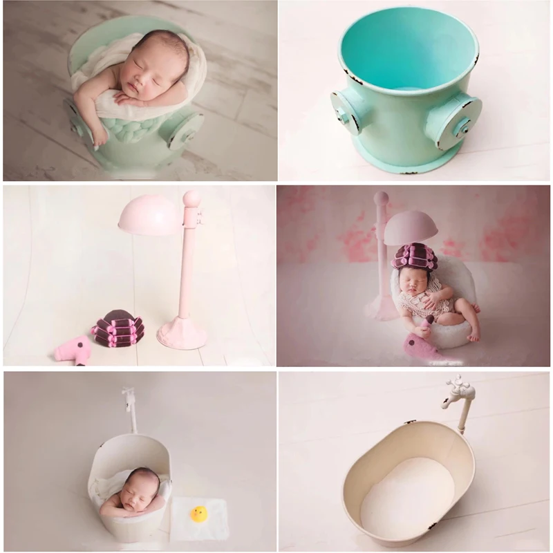 Newborn Photography Creative Iron Bucket Props Baby Girl Bathtub Posing Container Bucket Infant Studio Shooting Accessories