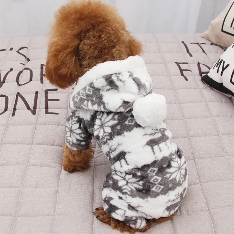 Dog Winter Clothes for Small Dogs Keep Warm Dog Clothes Pet Christmas Clothing Elk Print Dog Clothes Coral Velvet Four Colors