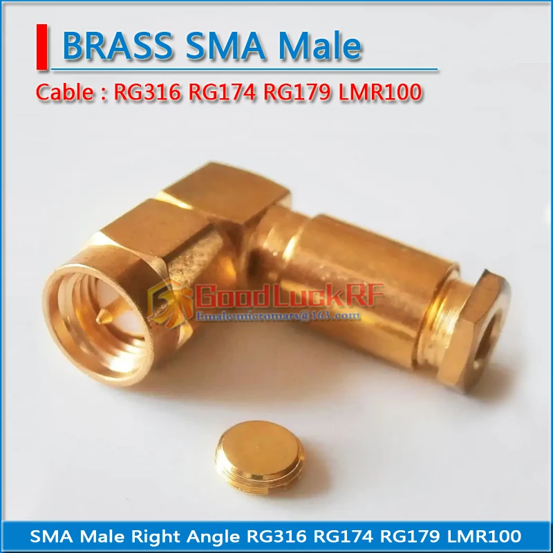 

5X Pcs RF Connector SMA Male 90 Degree Right Angle plug Clamp Solder For RG316 RG174 RG179 LMR100 Cable Brass RF Coax Adapter