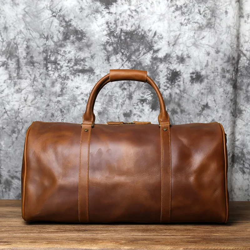NZPJ männer Retro Leder Große-kapazität Reisetasche Crazy Horse Leder Handtasche Top Schicht Rindsleder Business Reise Schulter tasche – Detail 6
