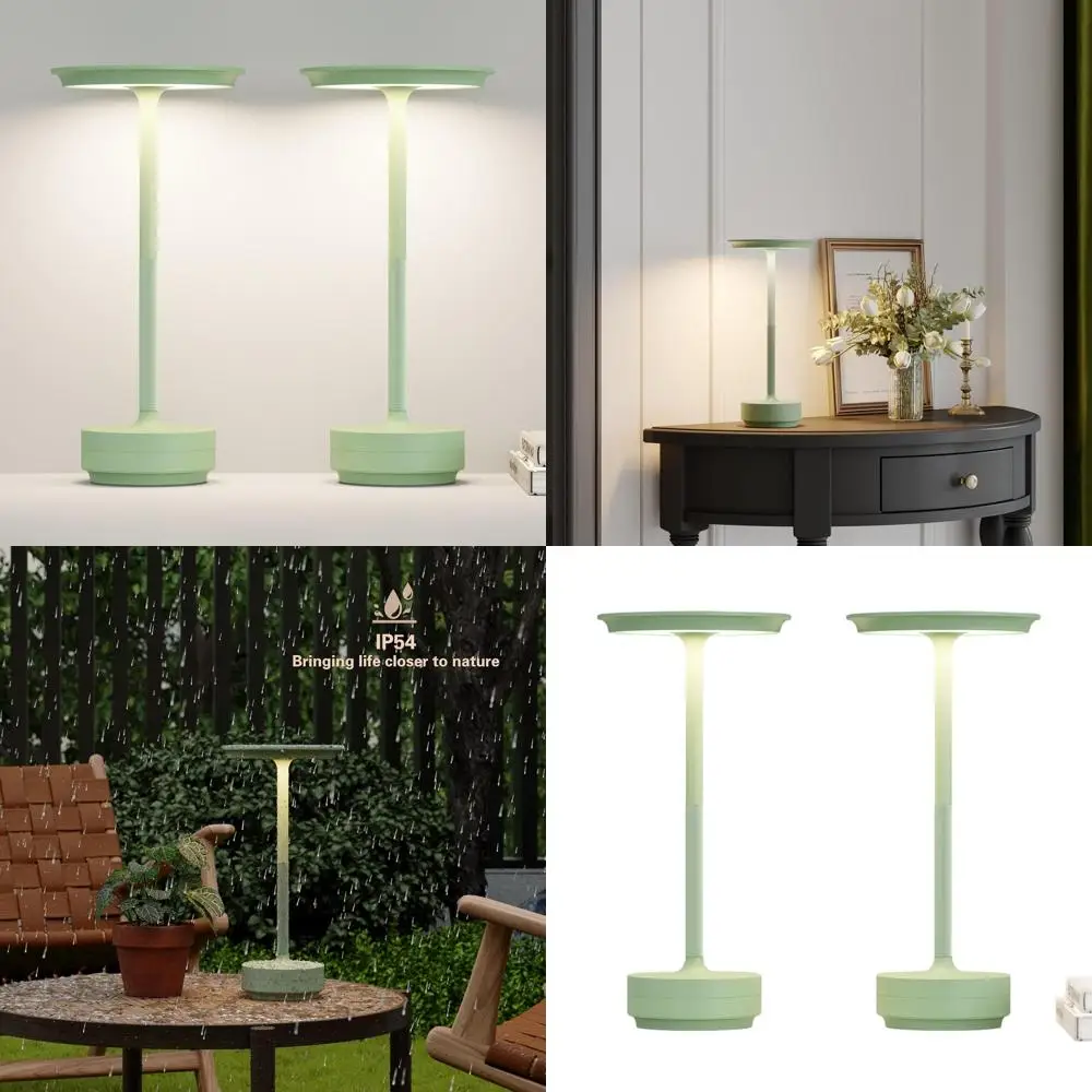 

Wireless Rechargeable LED Desk Lamp with 5000mAh Battery, 3-Color Adjustable Brightness, IP54 Waterproof, Suitable for Patio, Re