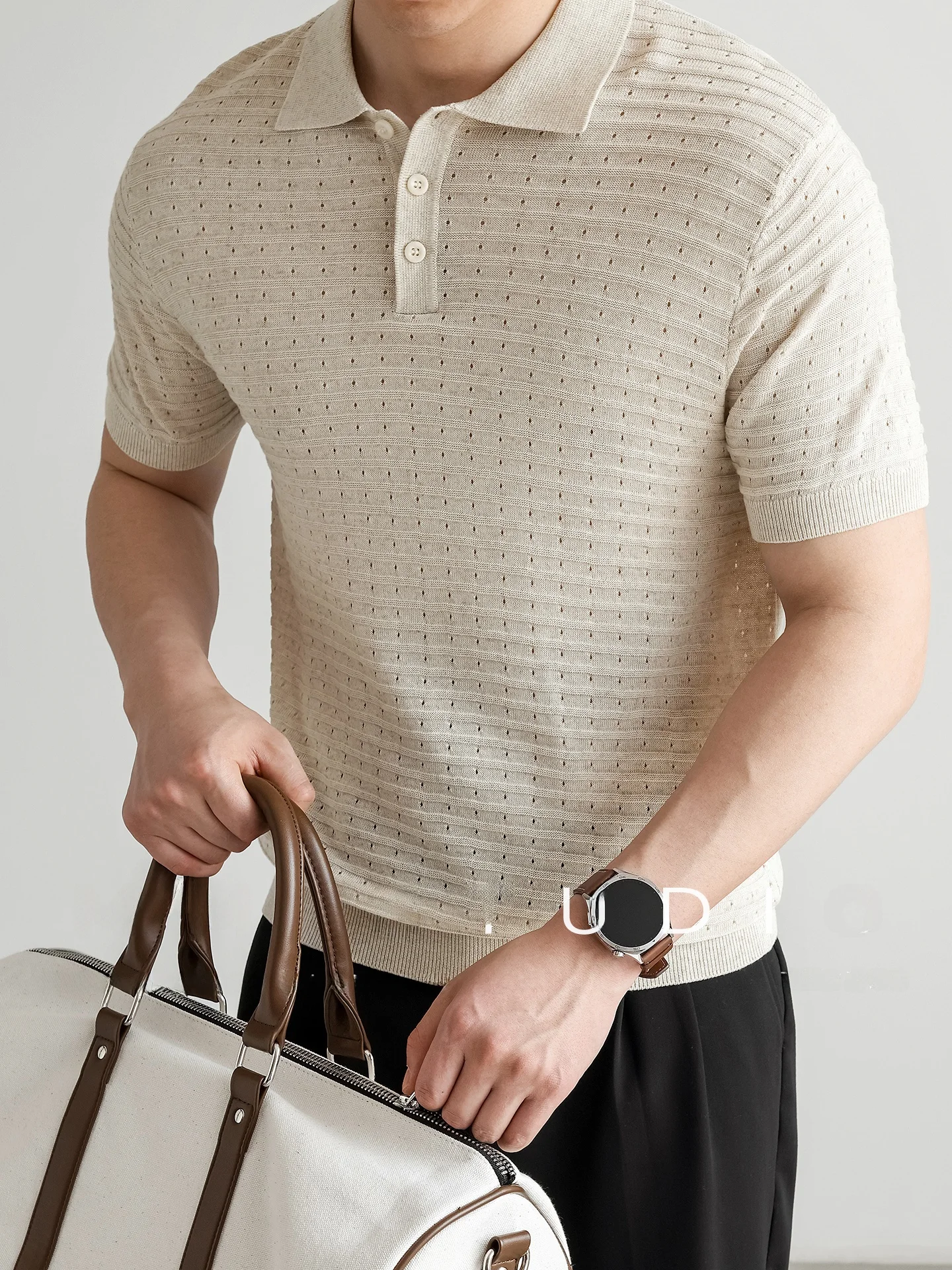 Cool Feeling Linen Mix Knitted Short Sleeve  Shirt Men's Casual Summer Commute T-Shirt Breathable Lightweight Comfortable
