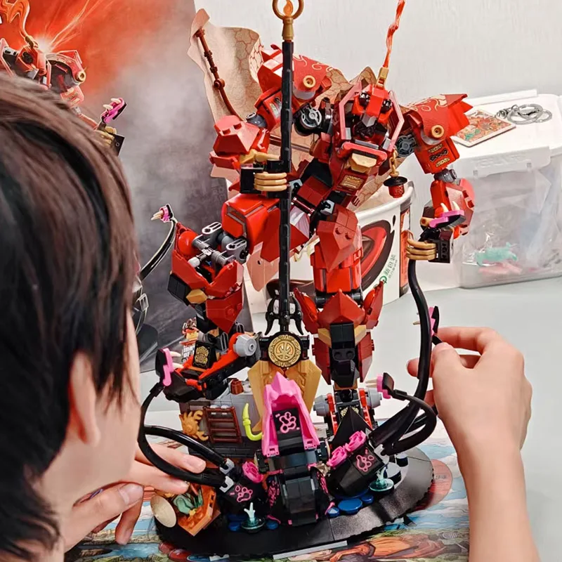 2025 New 996pcs Flame Knight Mecha Building Blocks Mecha Character Model Brick Desktop Decoration Display Toys Gifts - view 2