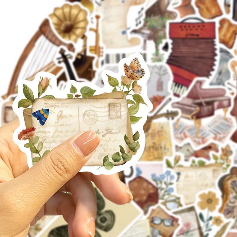 50PCS Aesthetic Vintage Vinyl Stickers Cute Music Retro Nostalgic Stickers for Scrapbooking Journaling DIY Crafts Planner Diary