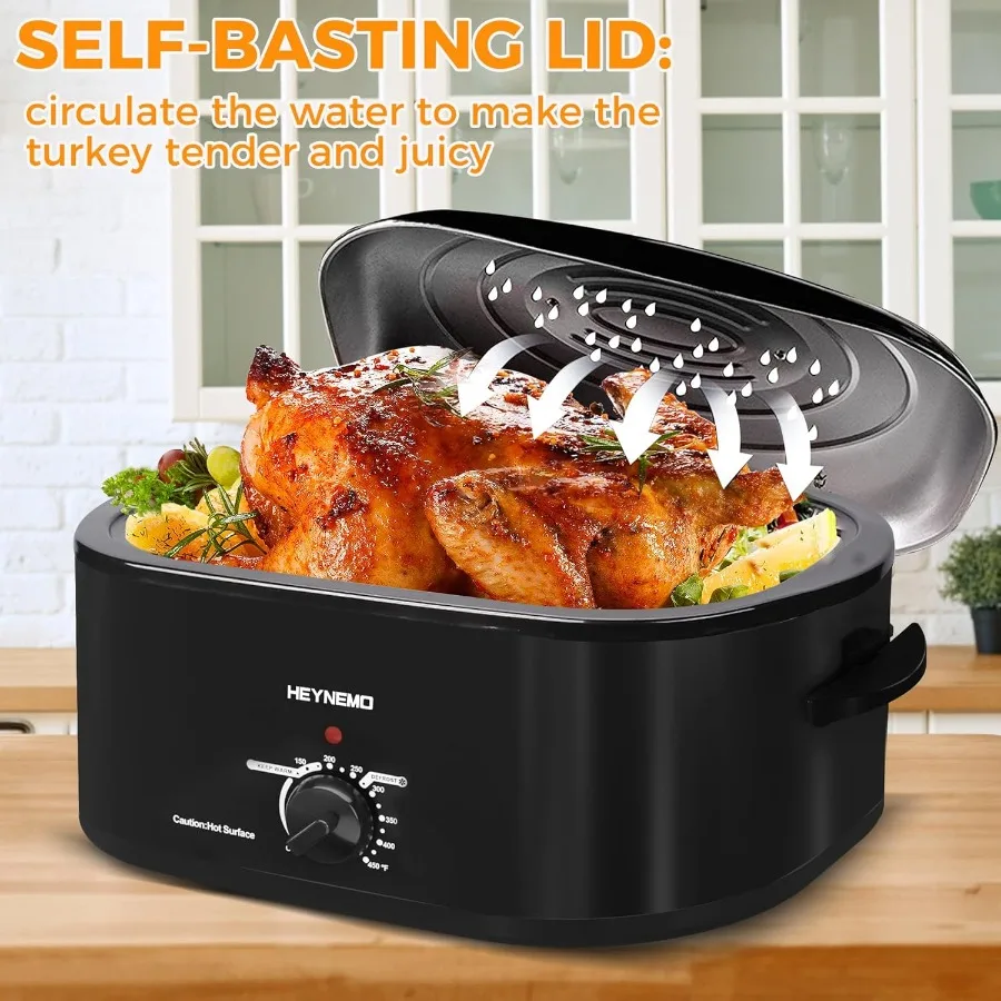 20Qt Roaster Oven Buffet with SelfBasting Lid for Large Family Meals and Holiday Cooking 1450W Stainless Steel Electric Turkey