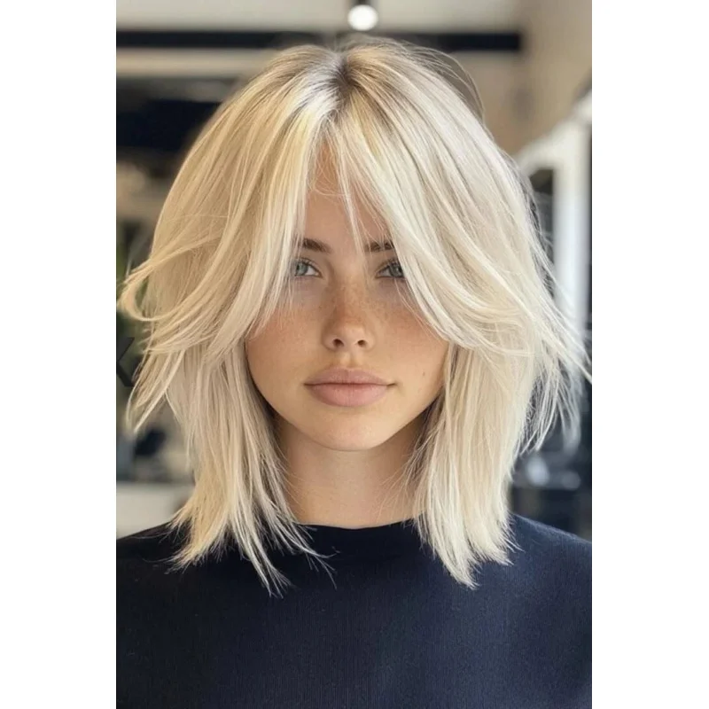 

Real Human Hair New Fashion Women's Layered Short Blond Straight Wigs 12 Inch