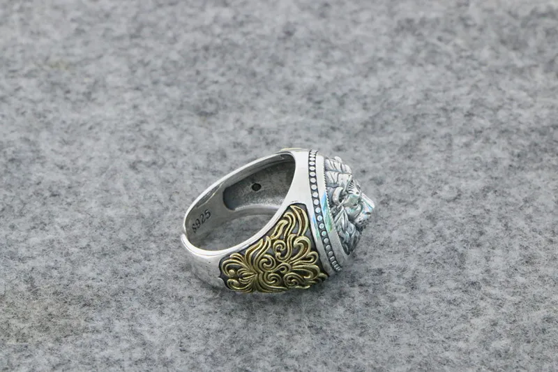 European and American S925 Silver Vintage Crown Lion King Ring Male Handsome Sterling Silver Cross Male Lion Head Opening Adjust