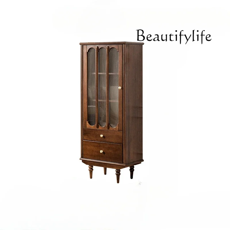 

American-Style Solid Wood Single Door Wine Cabinet Guest Restaurant Storage Corner Shelf with Glass Door High Cabinet