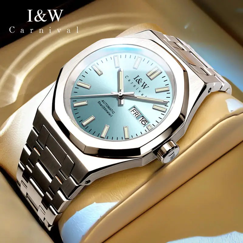 I&W CARNIVAL Luxury Brand Japan Import NH36A Automatic Mechanical Sapphire Men's Watches 50M Waterproof Luminous Clock 55793G