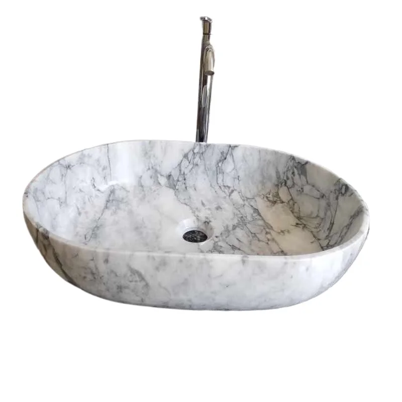 Natural Kara white marble oval countertop basin bathroom stone wash basin B & B can be customized