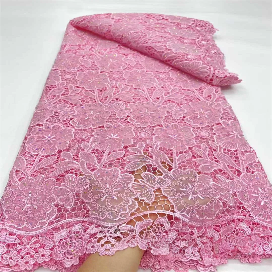 Haftowana organza afrykańska koronka z sznurkowymi fiszbinami, rozpuszczalna w wodzie koronka ślubna z motywem motylkowym i kwiatowym do sukien ślubnych.