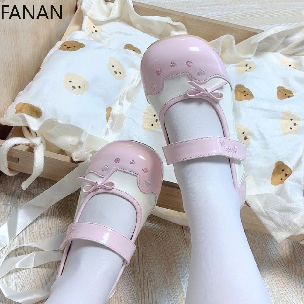 

Kawaii Lolita Туфли Мэри Джейн Милые милые дышащие туфли на платформе Розовые студенческие туфли-лодочки на низком каблуке Кожаные летние туфли на плоской подошве