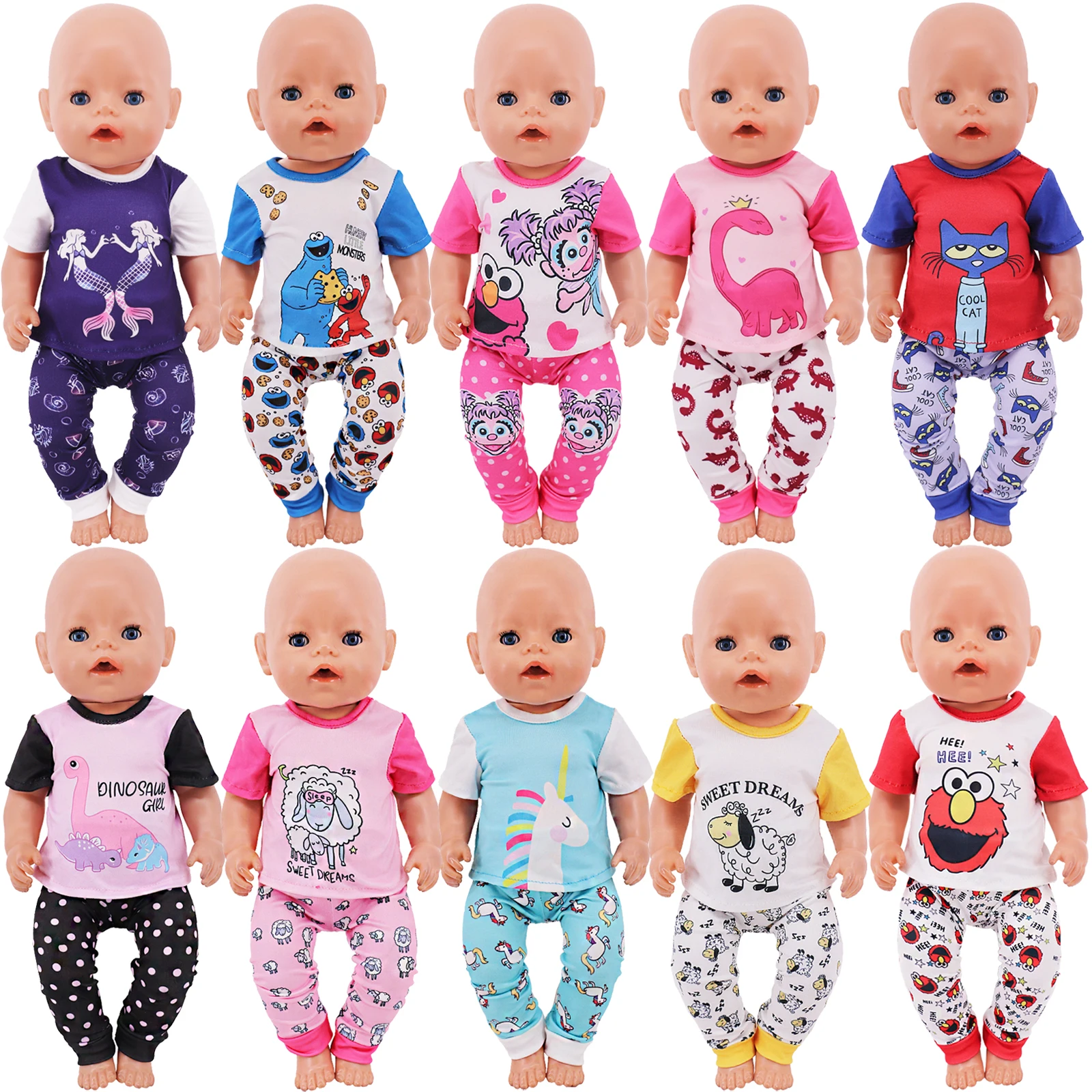 Doll Clothes Kawaii Unicorn/Animal Print T-shirt+Shorts For 43Cm Rebirth Doll 18 Inch Baby Doll DIY Toy Gifts,Our Generation