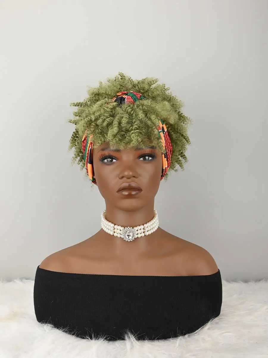 

Headband Wig Curly Headband Wig With Bangs For Women Synthetic Afro Curly Hair Wig With Headband Attached Wigs