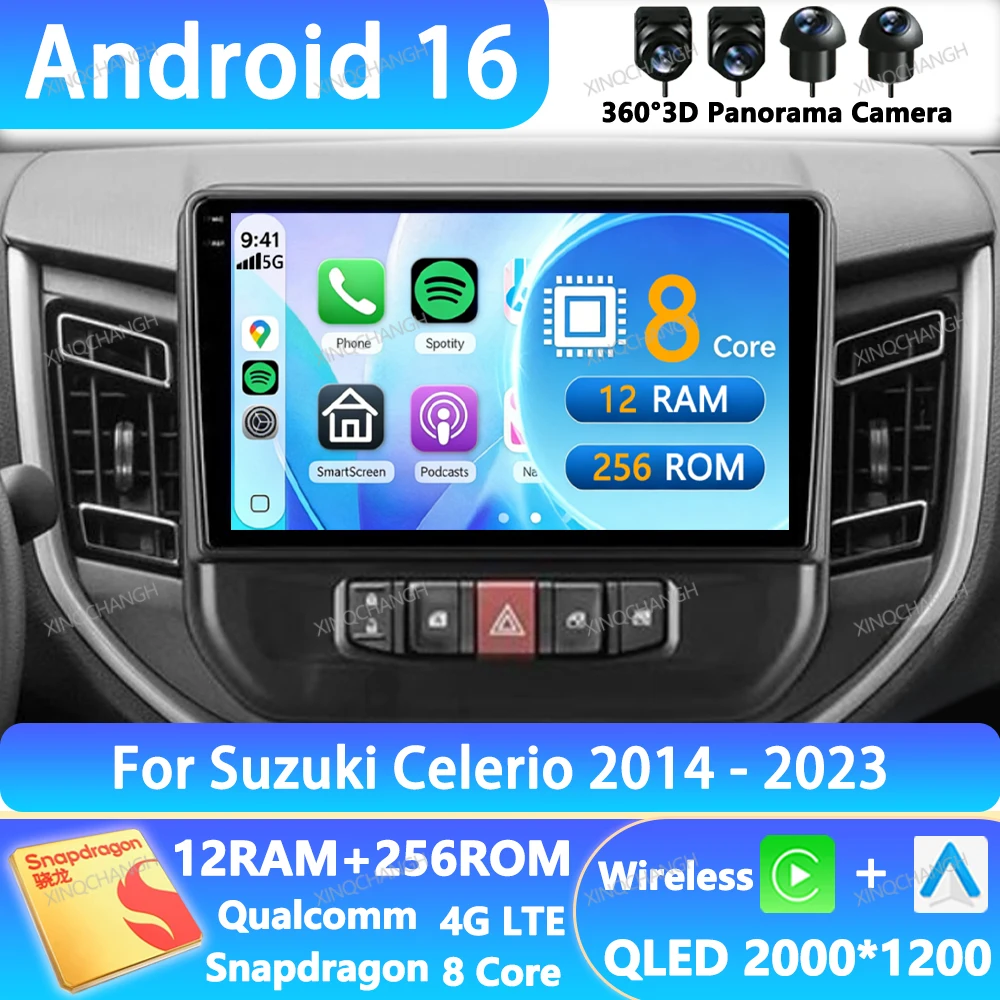 Android 16 Car Radio For Suzuki Celerio 2014 - 2023 BT Multimedia Video Player Navigation QLED Head Unit 4G LTE 5G WIFI 2DIN GPS
