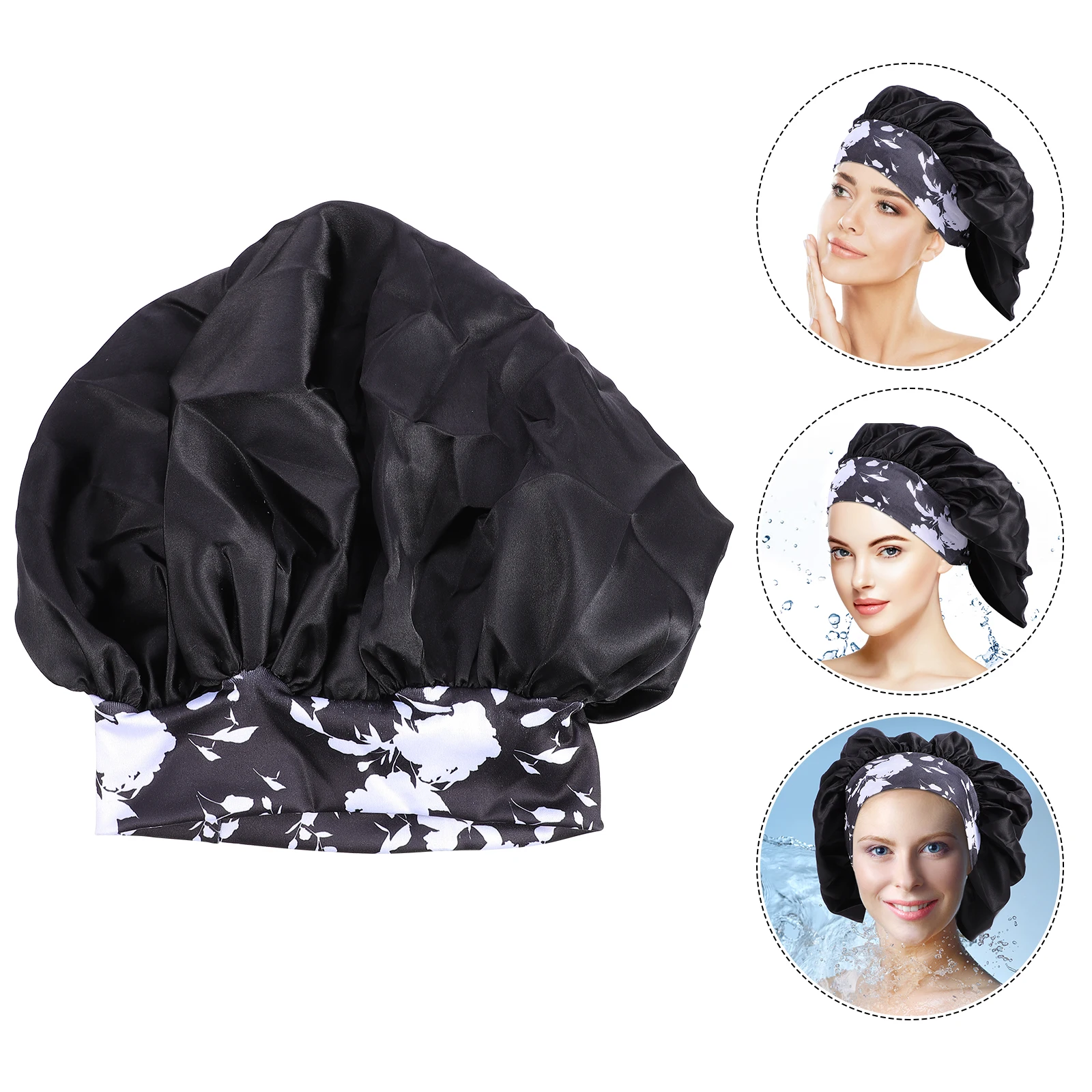 

Headband Night Hat Satin Sleep Bonnet Hair for Women Wrap Printing Shower Polyester Miss Large