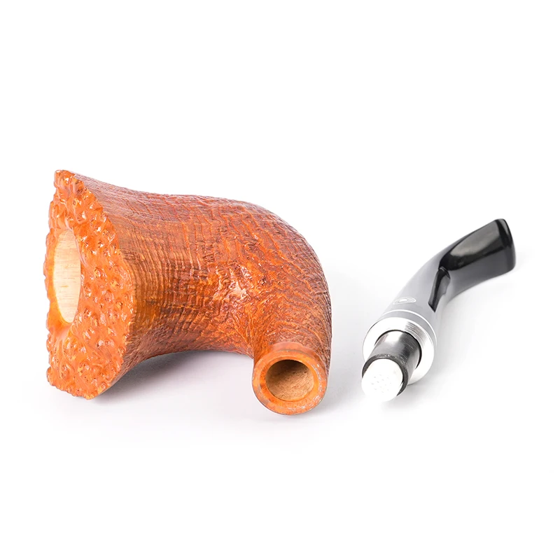 MUXIANG Briar Tobacco Pipe Hand-carved Sandblasted Curved Handle Flower Castro Large 20mm Bowl Inner Diameter