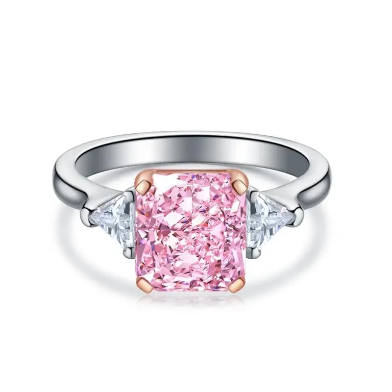 RUIF  S925 Silver Radiant Cut 10ct Pink Diamond Wedding Rings for Women  Ice Cut Zirconia New Fashion Jewelry