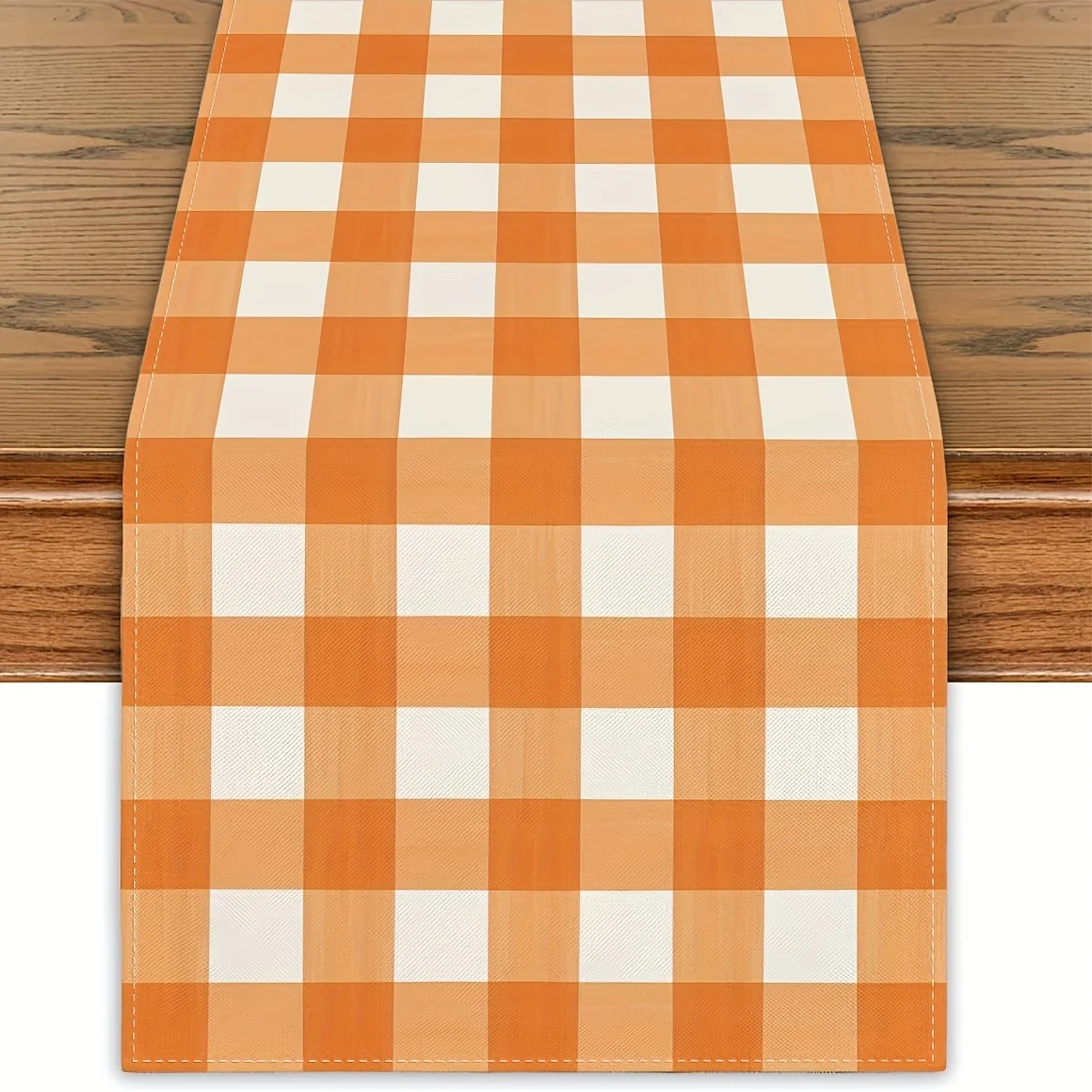 Leinen-Aquarell Orange-Weiß Karierte Tischdecke - Herbstliche Plaid-Tischdecke für Familienfeiern