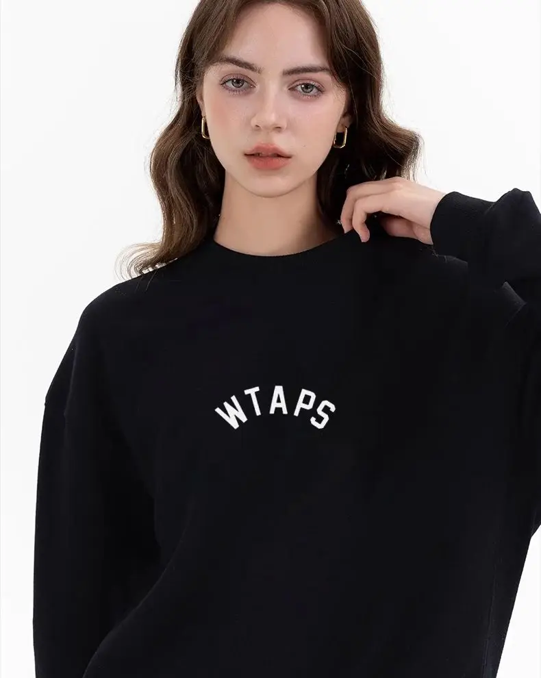 2025 Autumn Winter Women WTAPS Alphanumeric Logo Printed Long Sleeve High Quality Cotton Round Neck Swearshirt Top