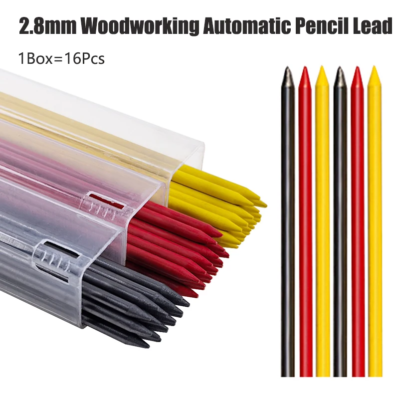 Black Yellow Red 2.8mm Woodworking Automatic Pencil Lead Deep Hole Marking Architectural Drawing Solid 2B Lead Core