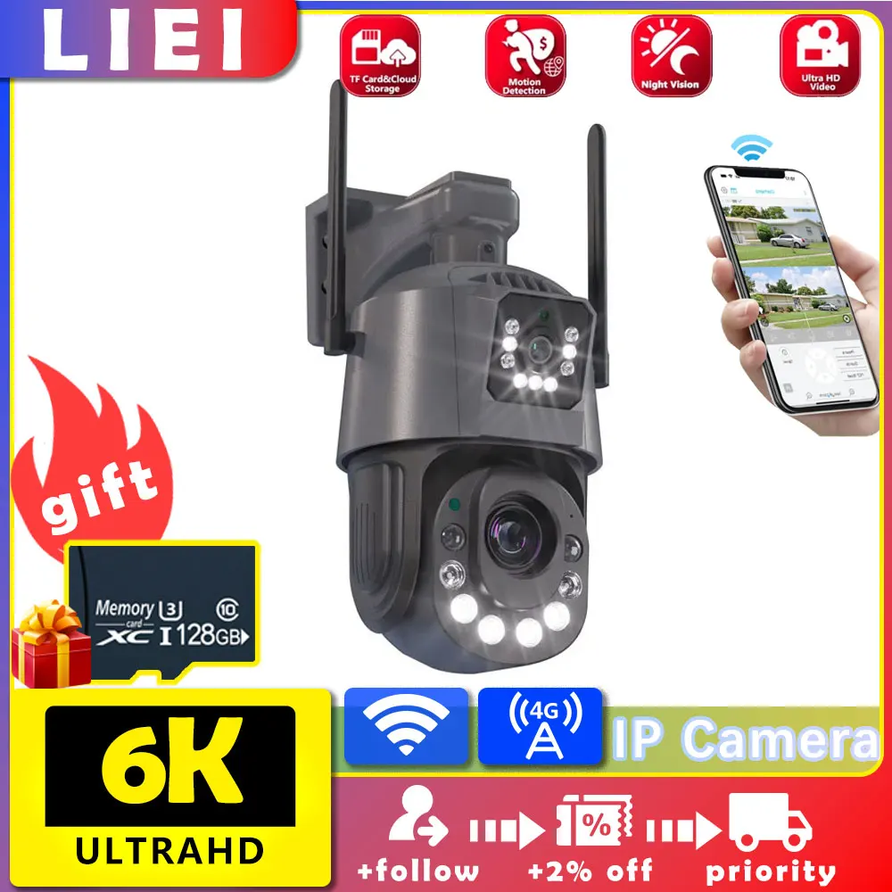 LIEI 6K 8MP Metal Dual Lens PTZ Wifi 4G Camera 30X 50X Optical Zoom Outdoor Human Detection 200M Night Vision IP Cameras iCsee