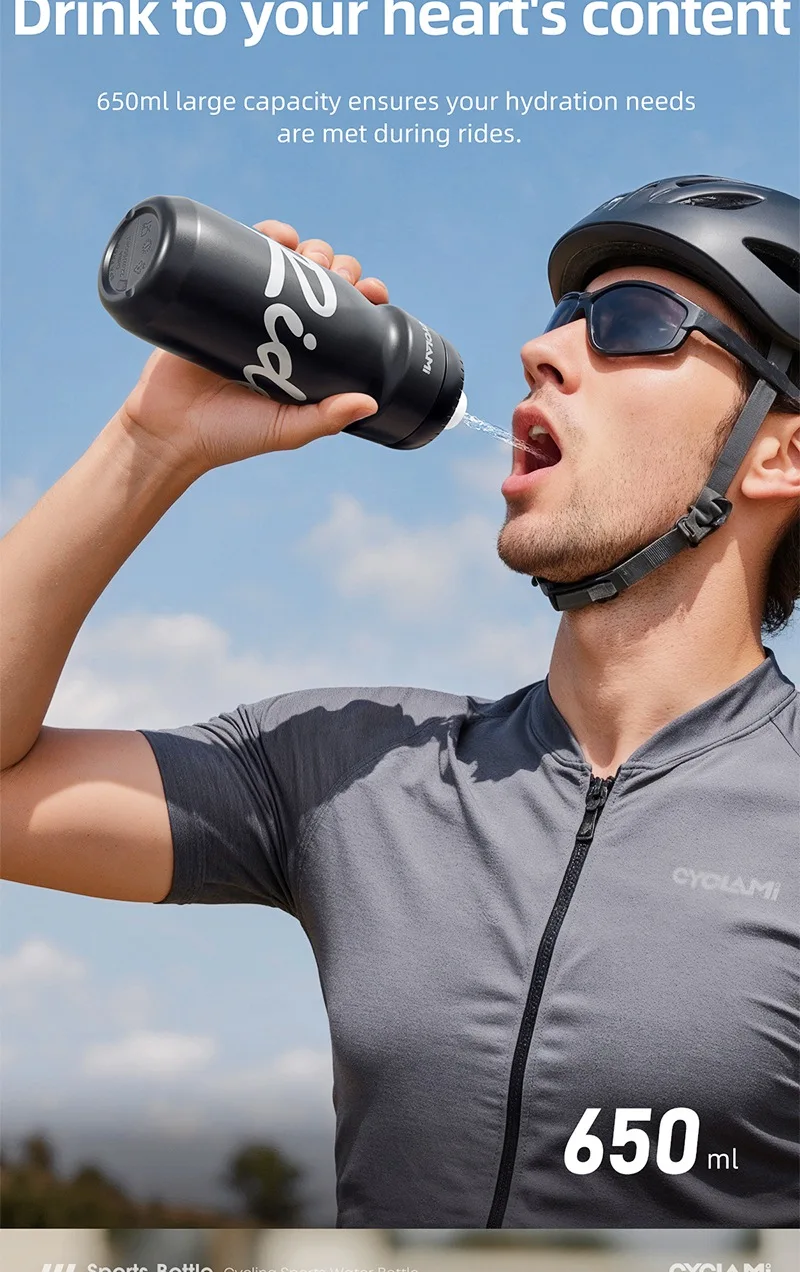 CYCLAMI Fahrrad-Trinkflasche 650ml Ultraleicht Auslaufsicher Quetschbar Geschmacksneutral für Camping Wandern Sport Fahrrad – Detail 5