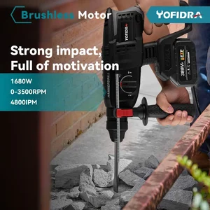 Yofidra 26 mm ohne Bürsten Elektrische Hammer Effizienter multifunktionaler Aufprallbohrmaschine drahtlos rotierendes elektrisches Werkzeug für Makita 18 -V -Batterie 12 Hauptverkäufe Elektrische Hammer - №12