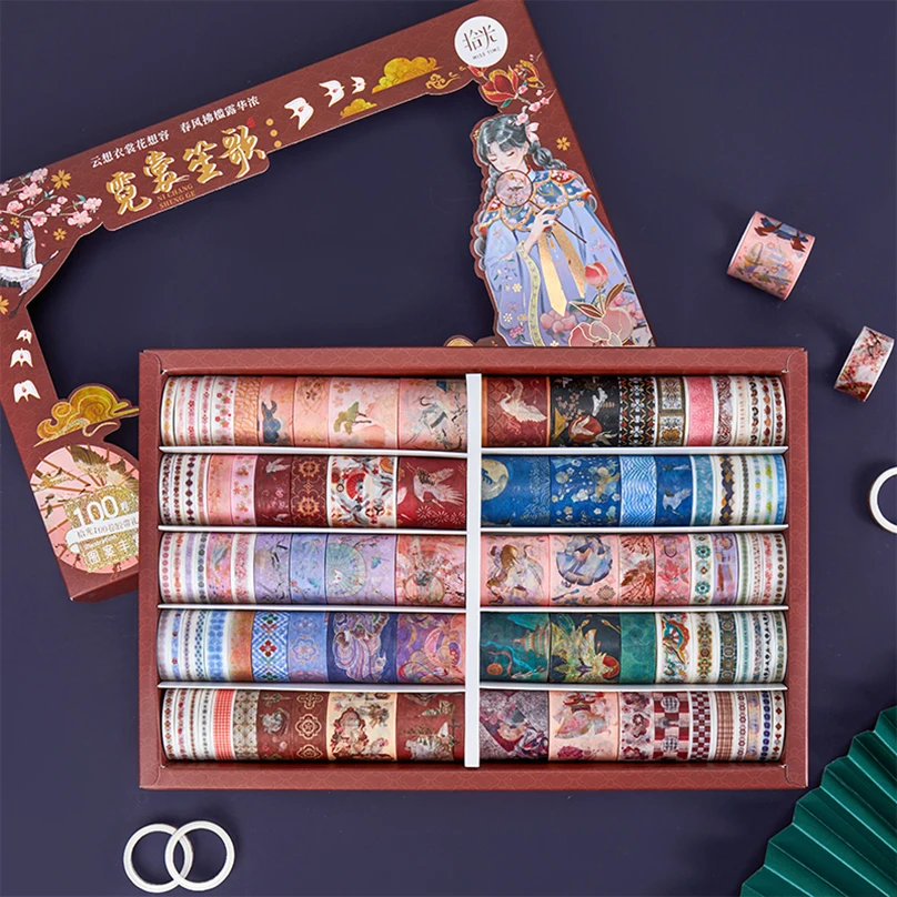 

100Rolls Retro Washi Tape Set Stationery Washitape Journal Supplies Diary Decorative Adhesive Tape Scrapbooking Washi Tapes