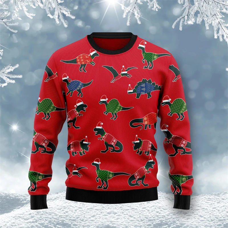 

New In Dinosaur Ugly Christmas Sweater For Men Fashion Funny Animals 3D Printed Kids Sweatshirt Loose Harajuku Pullovers Tops