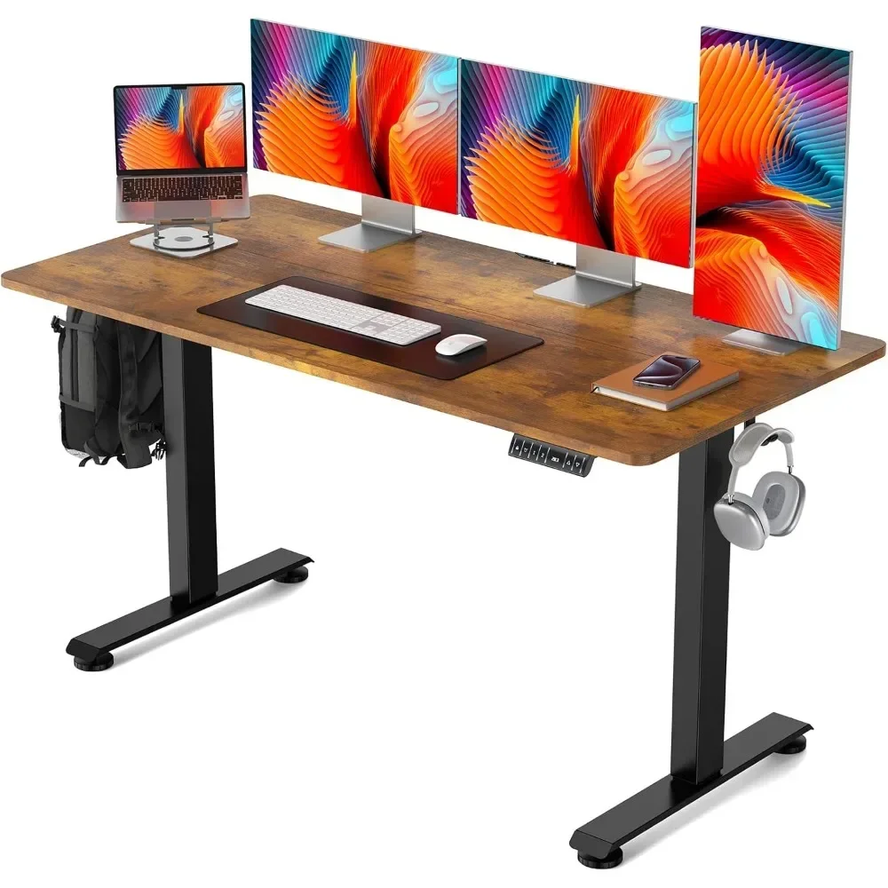 

55 Inch Electric Standing Desk, Height Adjustable Sit Stand Up, Wood Desktop, Work Home Office Computer PC Table, Tall Standup