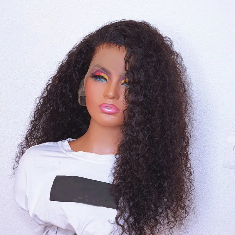 

Preplucked 26inch Long Black Soft Kinky Curly 180Density Lace Front Wig For Black Women Babyhair Heat Resistant Glueless Daily