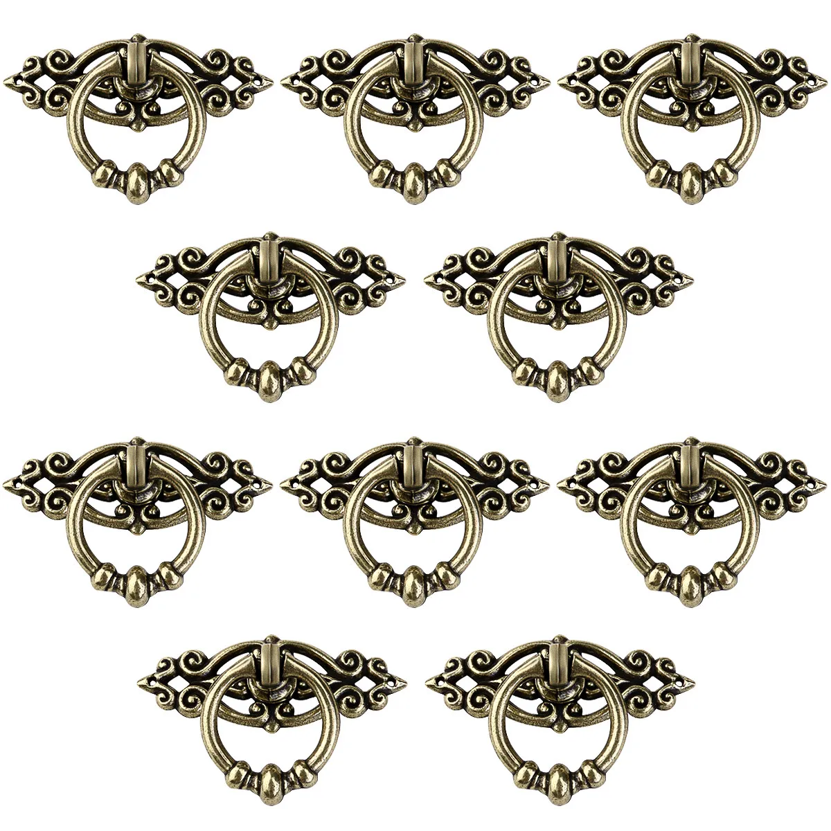 10Pcs Zinc Alloy Vintage Style Drawer Pulls Brass Cabinet Handles for Kitchen Dresser Bookcase Bin Nursery Furniture