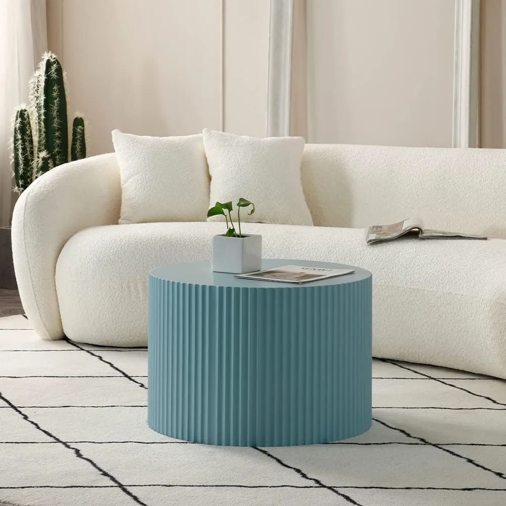 Modern Blue Nesting Coffee Table Set, 2-Piece Round Wooden Side Tables, Contemporary Accent End Tables