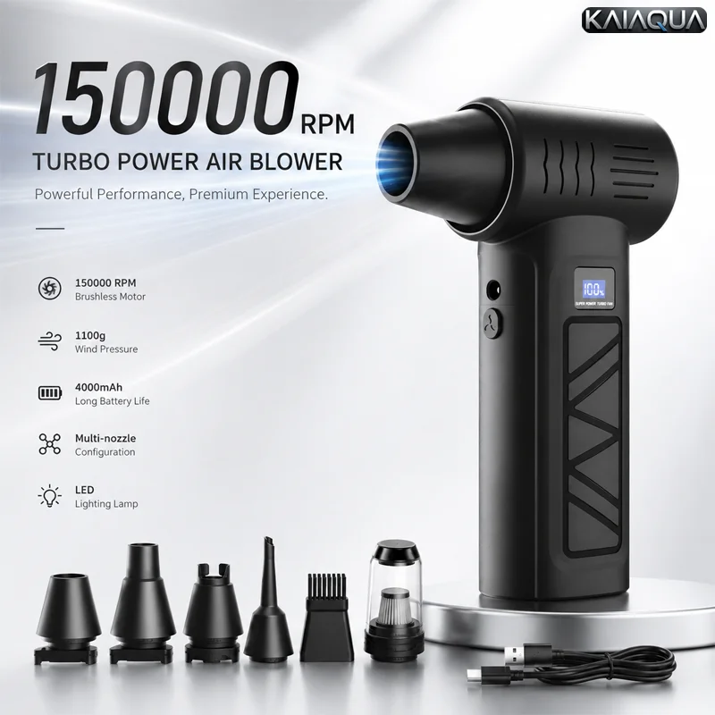 Image of KaiAqua S12 Turbo-Jet-Lüfter 150000 U/min Bürstenloser Gebläse Leistungsstarker Elektrischer Luftgebläse Staubsauger Tragbarer Hochleistungs-Lüfter Schnee