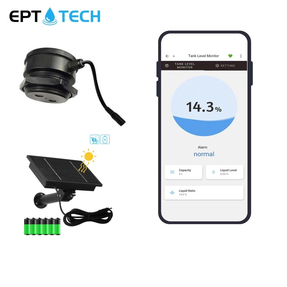 EPTTECH TLC2206 Solar Powered Non Contact 4G IoT WiFi Level Sensor Trash Can Flood Septic Tank Liquid Detection Customization