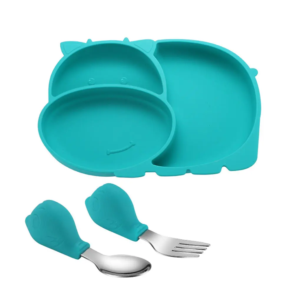 

Silicone Plate Set Baby Compartments Kids Dinnerware Toddler Training Utensils Plates Food Grade Safe Eating Children Tableware