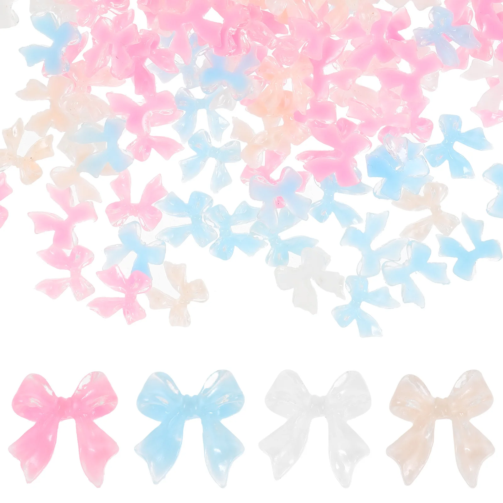 

200 Pcs Bow Shaped Nail Accessories Gems for Nails Bows Charms Manicure Decor Bowknot