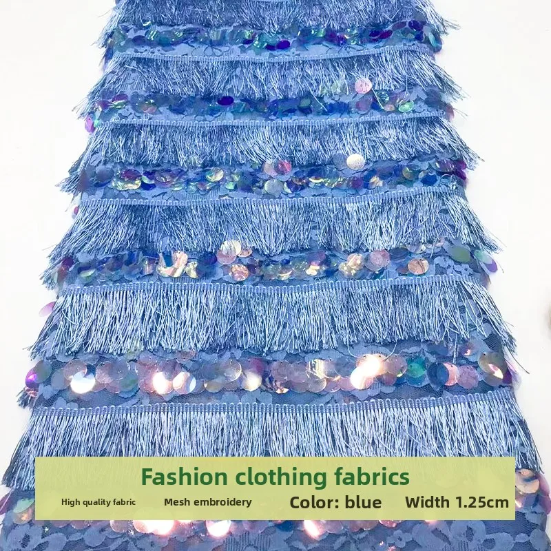 

Lace Mesh Tassel Sequins Embroidery Fabrics for Performance Costume Dress Clothing Diy Cloth By The Yard Sewing Material