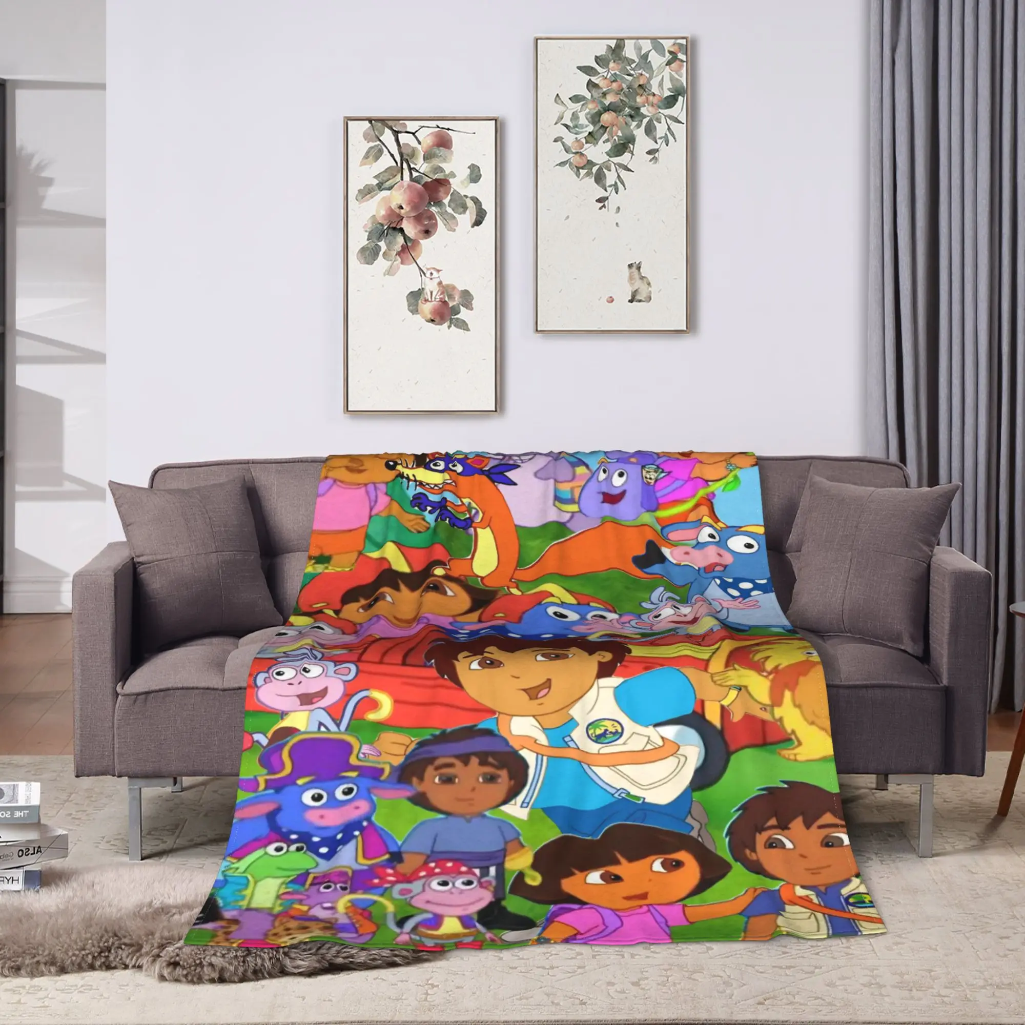 بطانية دافئة ناعمة مزخرفة دوراس المستكشف الكرتون رمي بطانية الفانيلا المفرش لغرفة النوم غطاء سرير أريكة مريح #2