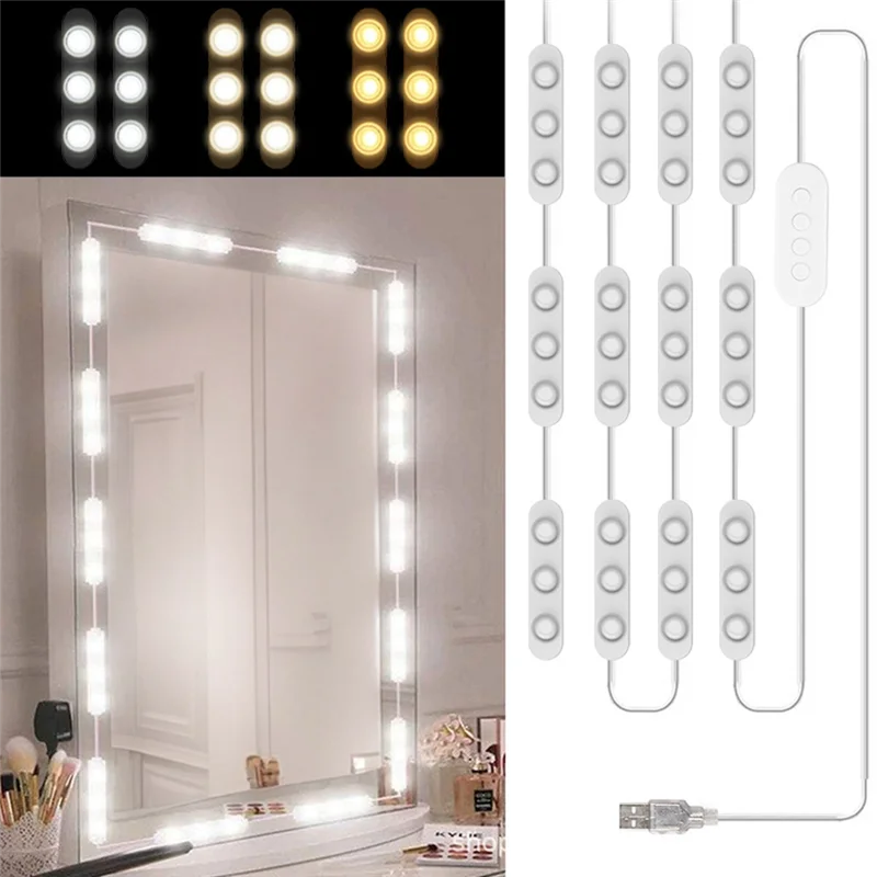 AS94-LED Vanity Lights For Mirror, Lights For Makeup Vanity, 20X3 Leds USB 5V 3 Color Mirror Lights, Mirror Not Included