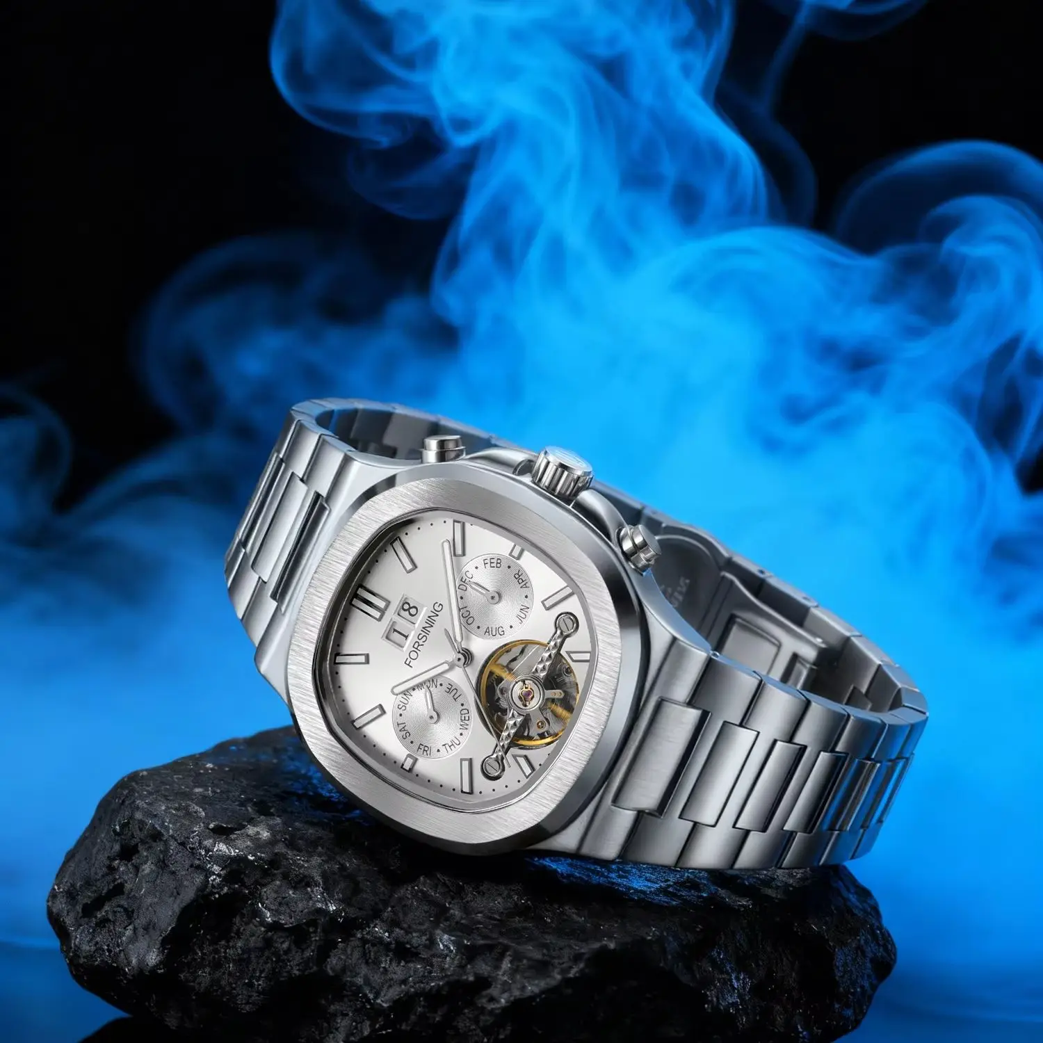 Forsining Fashion Mens Watches Top Brand Luxury Tourbillon Skeleton Automatic Mechanical Watch for Men Stainless Steel Strap New