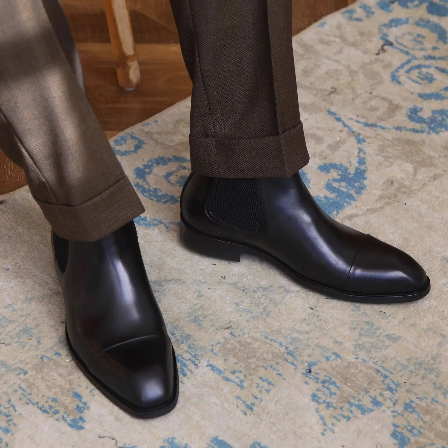 

Зима 2024, мужские низкие ботинки, кожаные ботинки с высоким берцем, Thi Bot, ботинки «Челси», легко носить, Briti Sle