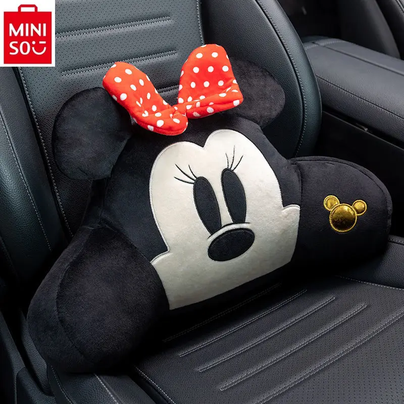 MINISO Disney Cartoon Mickey Anime Car Neck Pillow Car Waist Seat Cushion Interior Decoration Products Women's Car Decoration