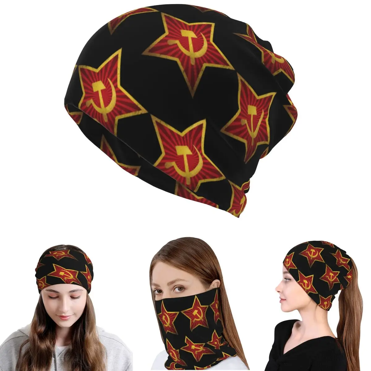 

USSR Hammer And Sickle CCCP Russian Soviet Flag Bandana Neck Cover Wrap Scarf Multi-use Headband Beanies Hat for Adult Windproof