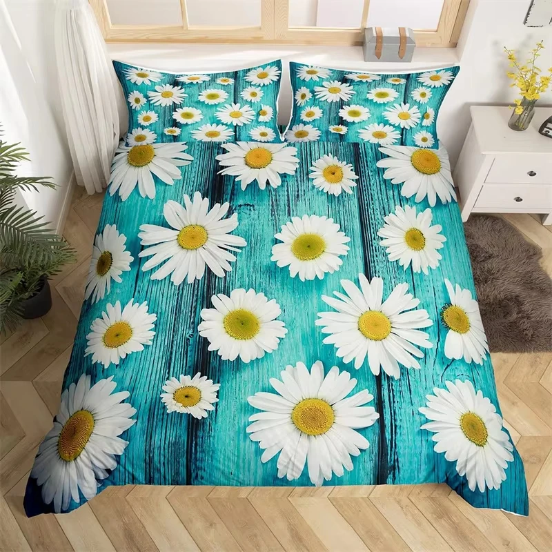 Daisy Duvet Cover Botanical Floral Bedding Set Natural Blossom Flower Pattern Comforter Cover Single King For Boys Girls Bedroom