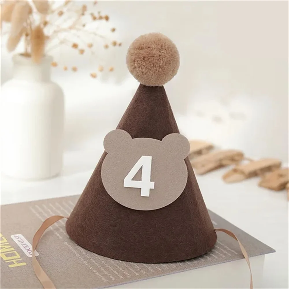 1Pcs Cute Bear Birthday Hat Brown Thick Non-Woven Birthday Party Supplies Birthday Party Hats Baby Shower Party Decorations