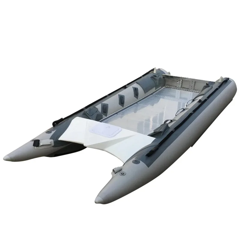 Barco de pesca inflable de PVC o Hypalon, Color y tamaño personalizados, barco de catamarán inflable, Material de placa inferior de aluminio