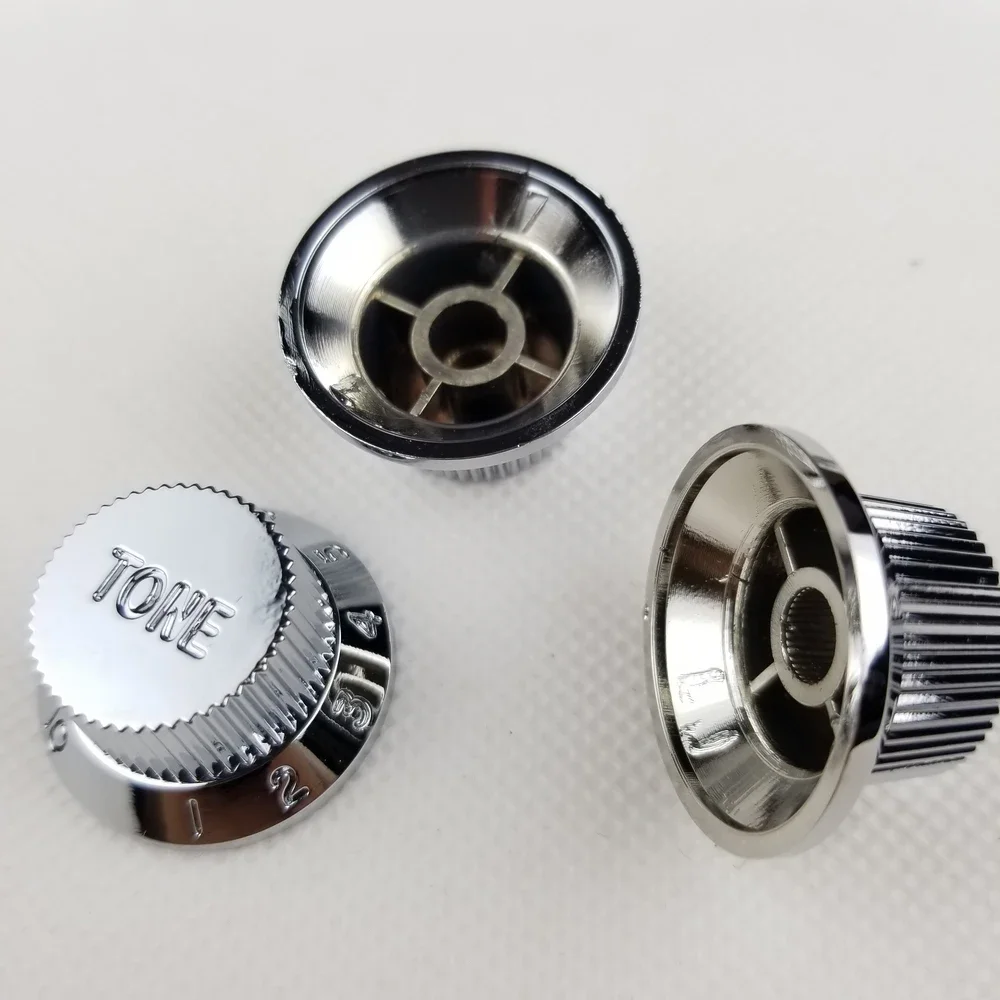 1 Set Chrome Silver Electric Guitar  Bass Tone And Volume Electronic Control Knobs Cap For ST Guitar（Installation hole 6mm